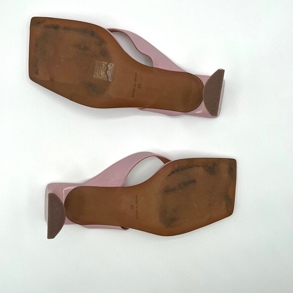L’Intervalle pink  mule open toe sandals pastel square toe strappy leather heels - Picture 9 of 15